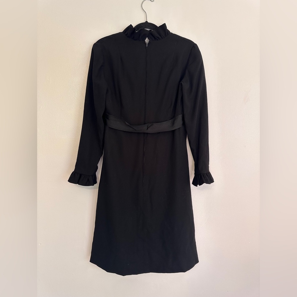 Vintage Millie Parnis Wool Blend Ruffle Bow Long Sleeve Dress size 10 Black - Picture 4 of 5